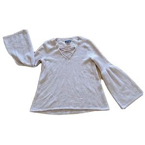 American Eagle Sweater Womens Medium Pink Bell Sleeves Criss Cross Neckline